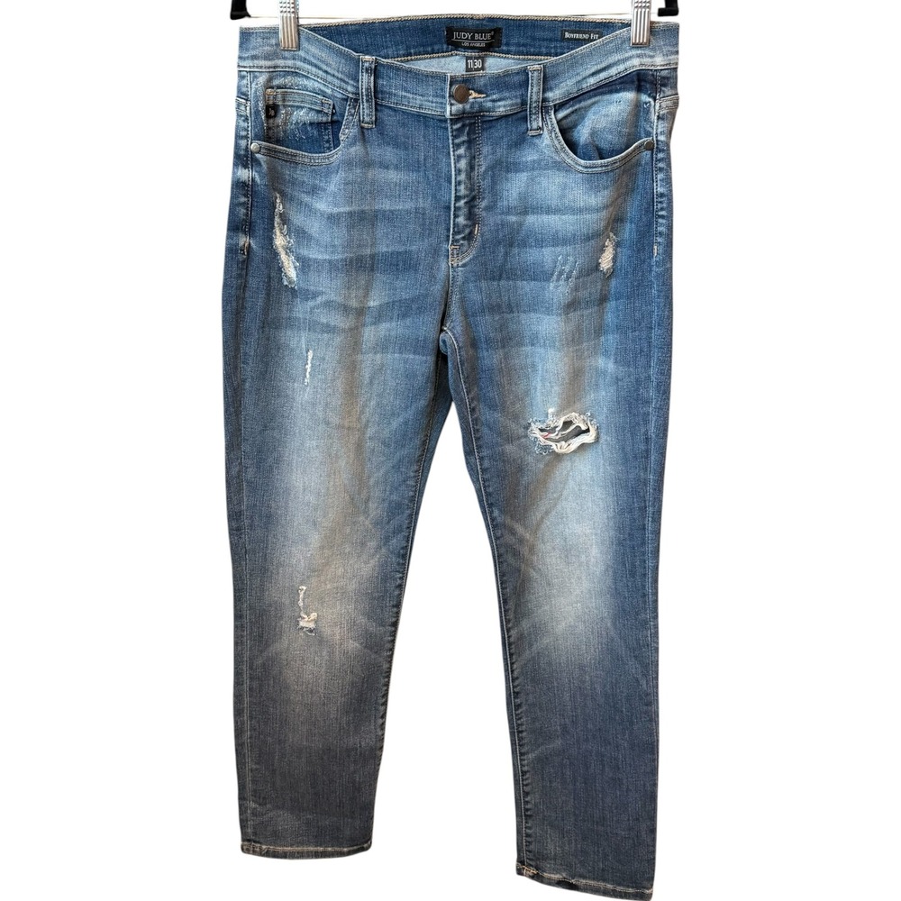 Judy Blue Boyfriend Jeans Womens Blue Distressed Stretch Denim JB8275MD 11/30